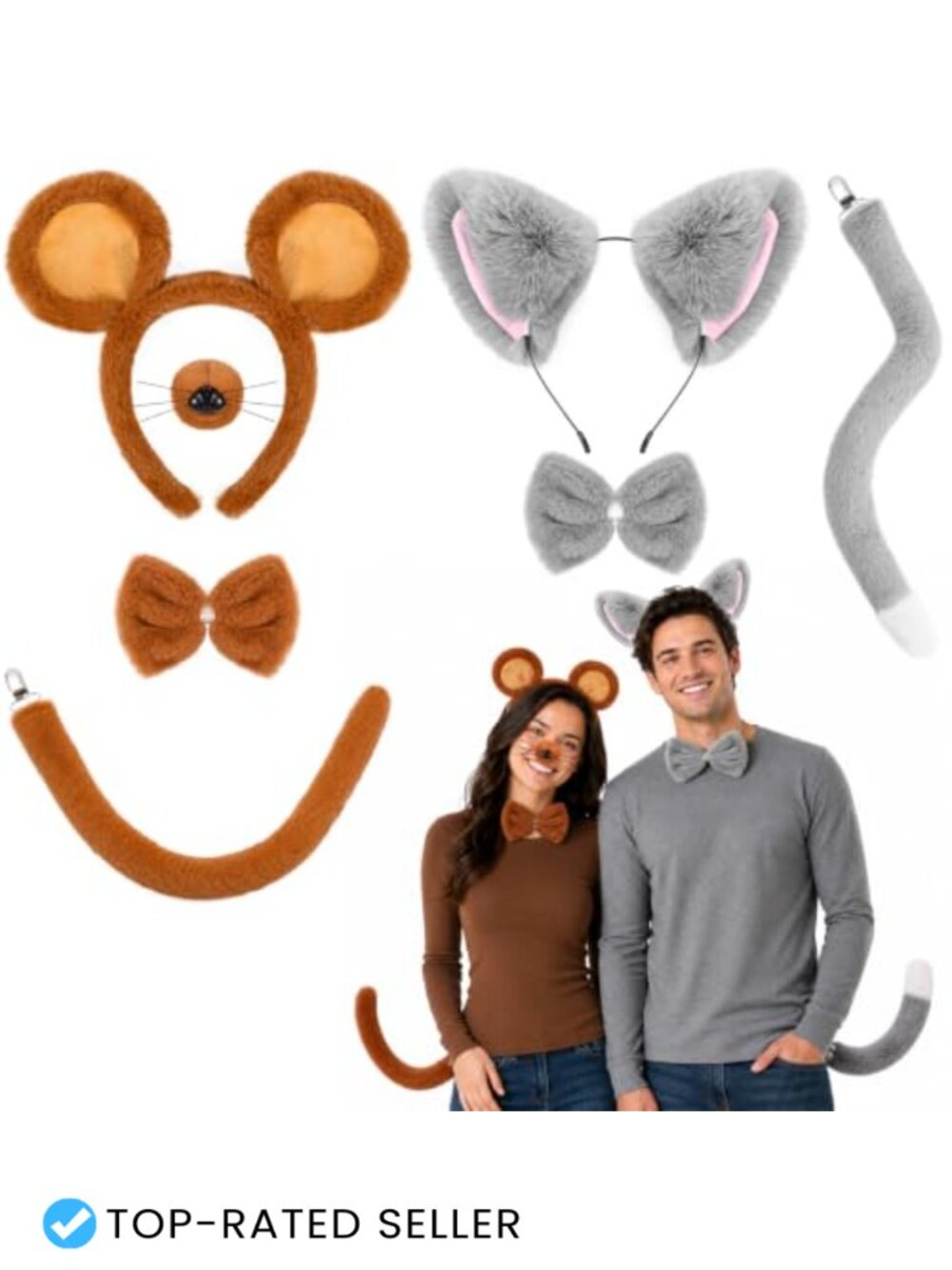 Plush Animal Ears Headband Bow Tie Tail Cosplay Costume Kit